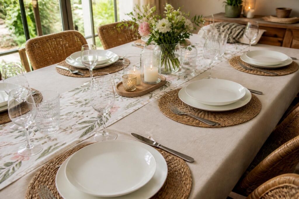 découvrez comment choisir et agencer nappes, sets et chemins de table pour créer une jolie table, élégante et accueillante en toutes occasions.