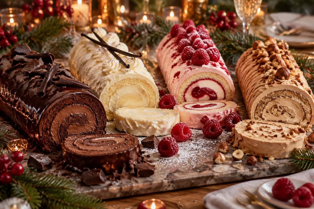 Bûche crème pâtissière : recettes chocolat, vanille, framboise et praliné gourmandes